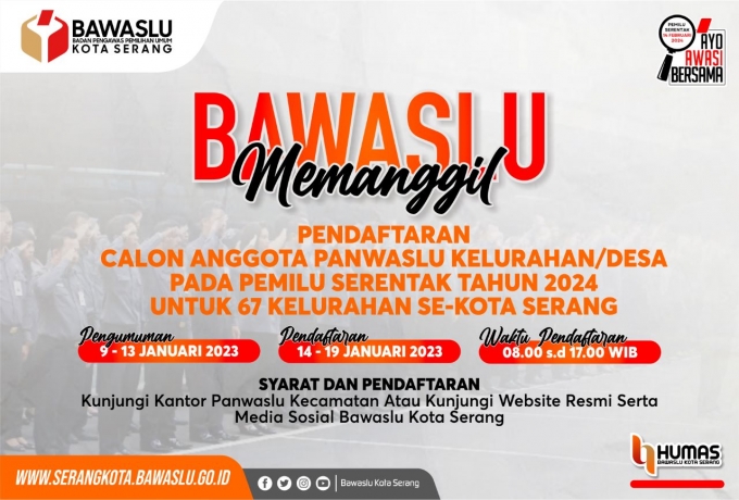 Bawaslu Kota Serang Umumkan Pendaftaran Panwaslu Kelurahan/Desa 